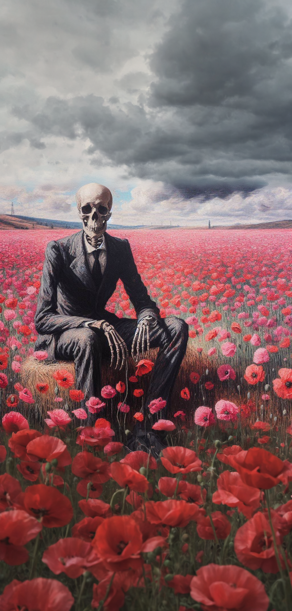 Stable Diffusion prompt: a painting of a skeleton sitting...