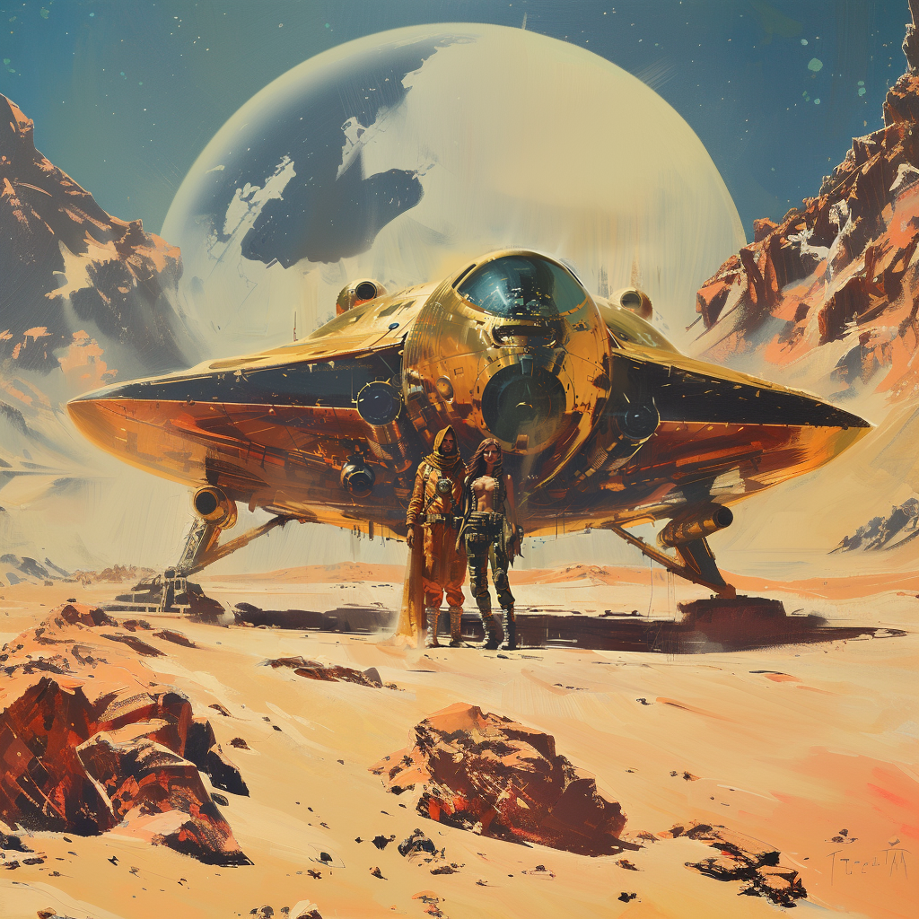 Midjourney prompt: 70s dark fantasy book illustration art in the styl... - Midjourney