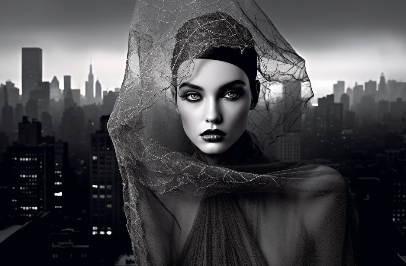 Midjourney prompt: a black and white photo of a beautiful woman with ... - Midjourney