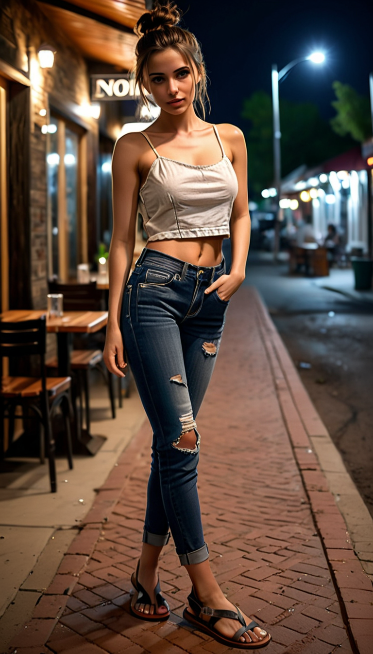 RealVisXL V4.0 prompt: woman, long brunette hair in a messy bun, wearing ... - RealVisXL V4.0