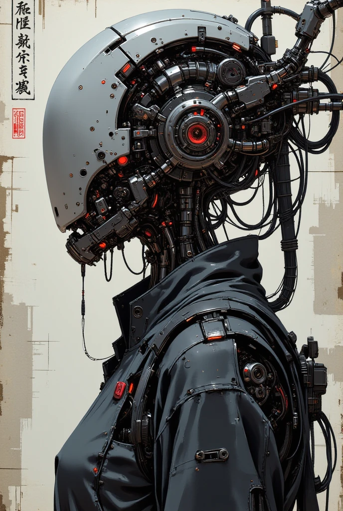 FLUX prompt: Drawing, portrait of a faceless cyborg with mechan... - FLUX