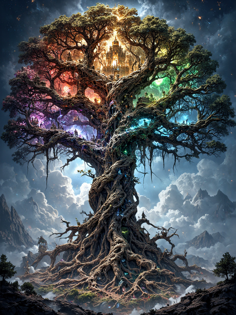AI generated: FLUX prompt: A vast, cosmic Yggdrasil, the World Tree, stretche... (FLUX - Landscapes)