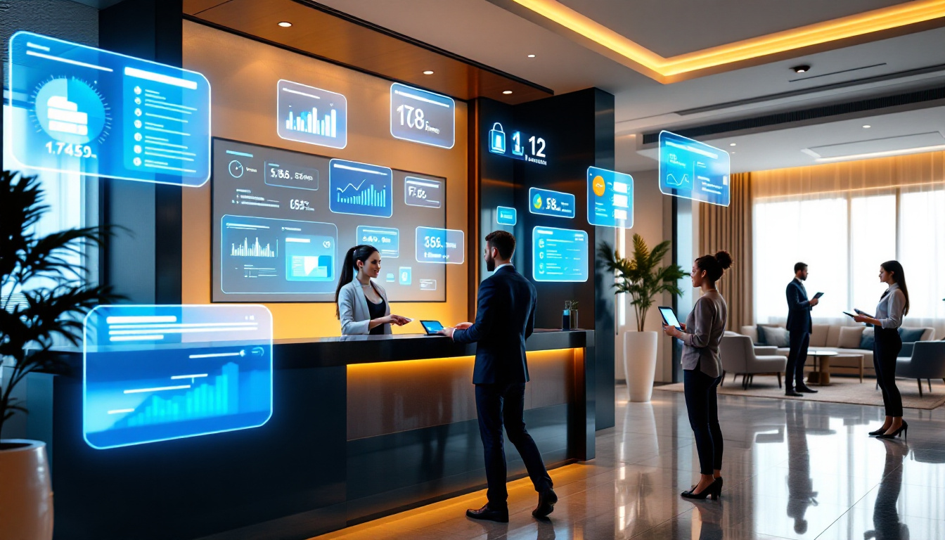 FLUX prompt: A modern luxury hotel reception with an eleg...