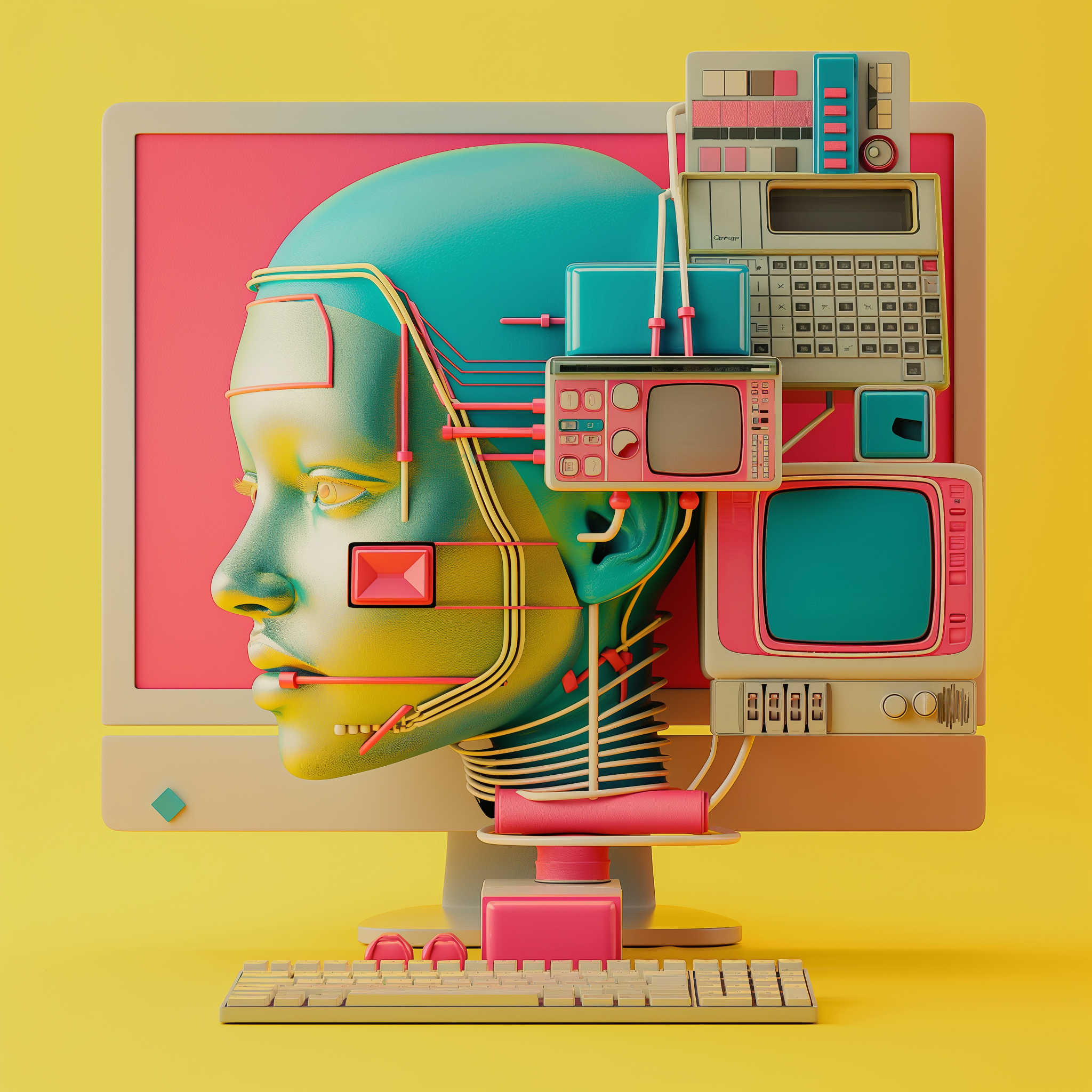 AI generated: Midjourney prompt: a computer monitor sitting on top of a desk, a com... (Midjourney - Concept Art)