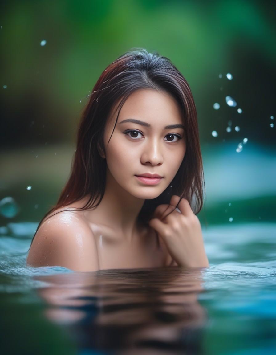 AI generated: Stable Diffusion prompt: Cute female bathing on a river by the woods, subme... (Stable Diffusion - Portraits)