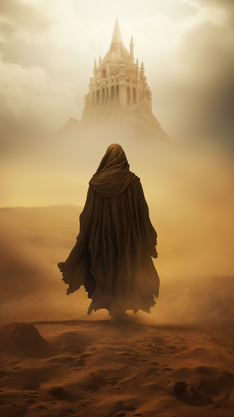 AI generated: Midjourney prompt: Mysterious figure in striking cloak walking throug... (Midjourney - Photography)