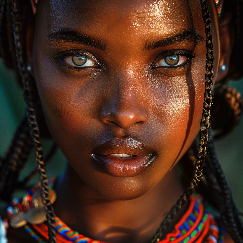 Midjourney prompt: a close up portrait of a young, stunning Zulu woma... - Midjourney