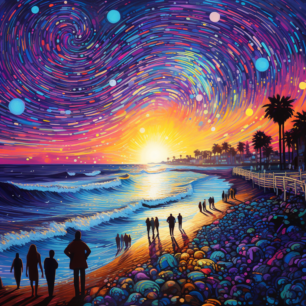 AI generated: Midjourney prompt: lite brite art of people being outdoors on a beach... (Midjourney - Landscapes)