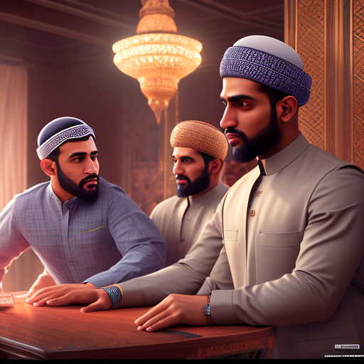 Openjourney prompt: Muslim men, brown skin, watching tv, stunning, hig...