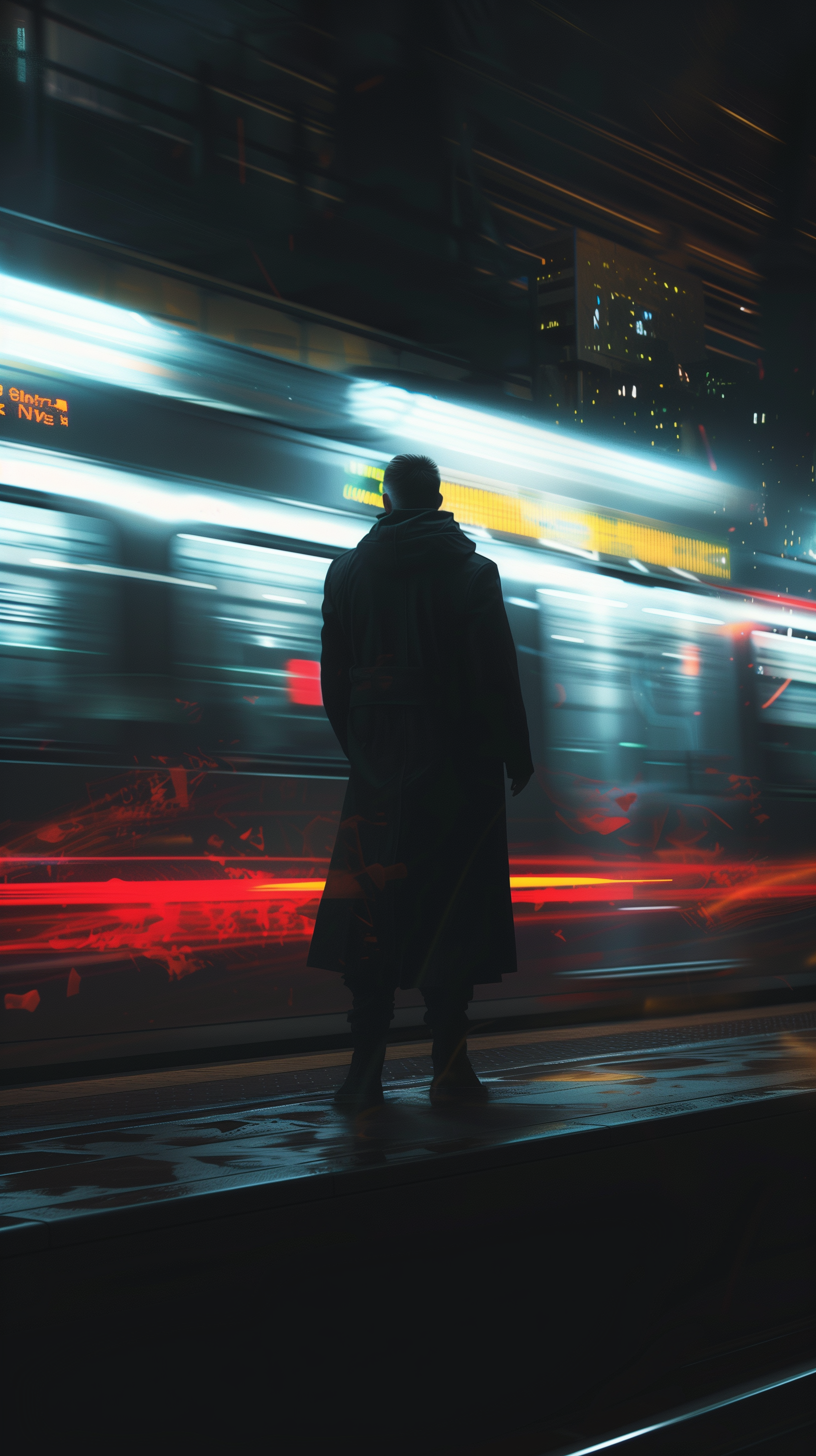 AI generated: Midjourney prompt: depict a man in a dark coat standing still at a su... (Midjourney - Photography)