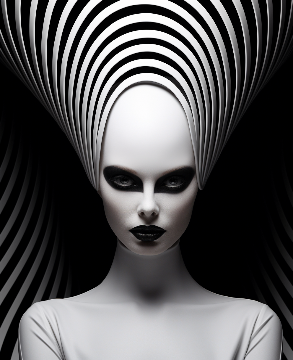Midjourney prompt: Black and white photography of an alien woman with... - Midjourney
