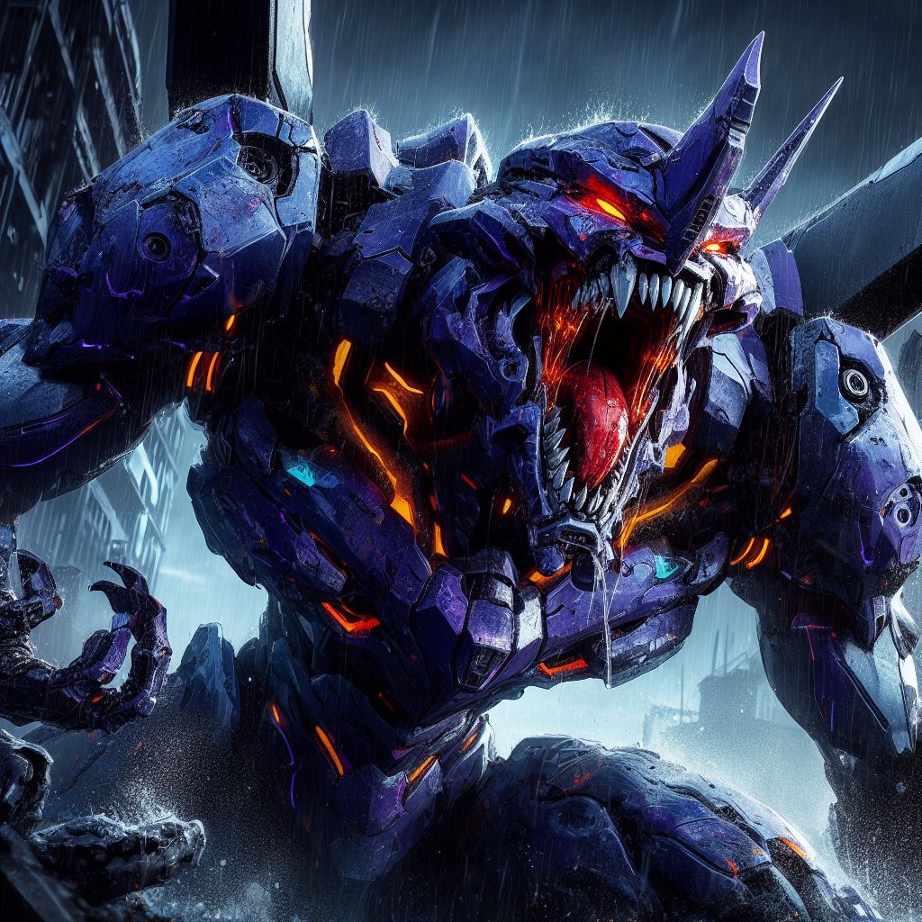 AI generated: DALL·E prompt: a badass Evangelion robot, heavy damages, savage b... (DALL·E - Concept Art)