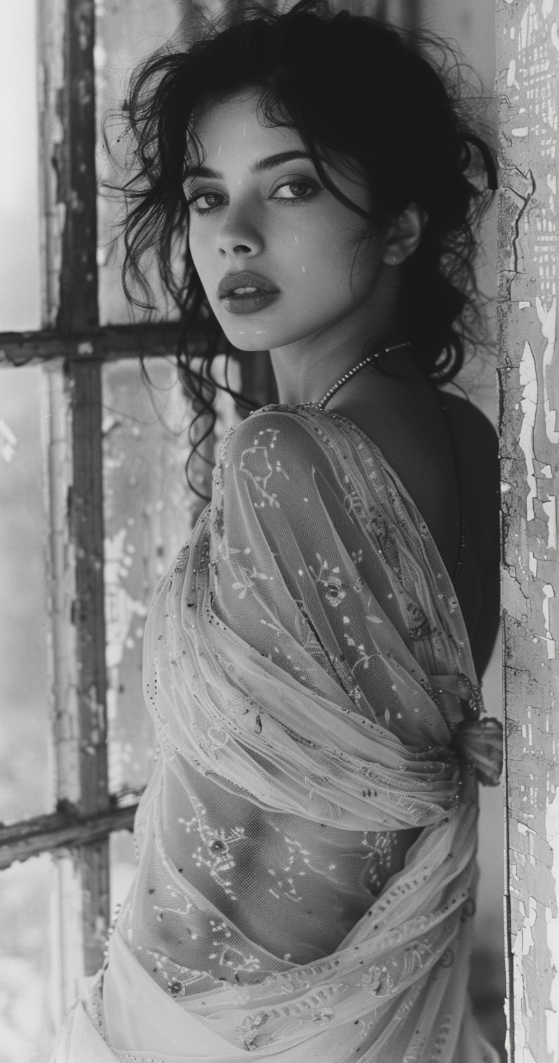 AI generated: Midjourney prompt: woman in white saree is a great vintage shot, in t... (Midjourney - Photography)
