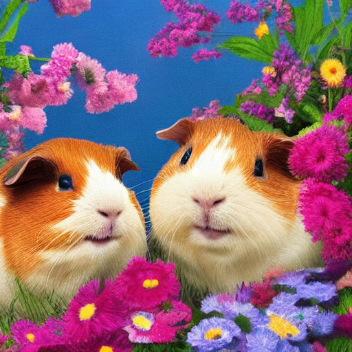 Stable Diffusion prompt: two guinea pigs in love, wearing...