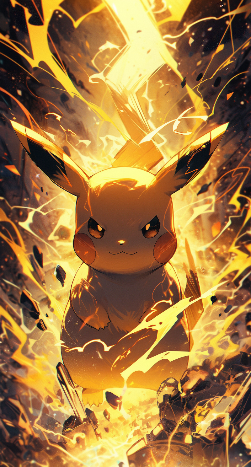 AI generated: Midjourney prompt: an image of pikachu and lightning on black backgro... (Midjourney - Anime)