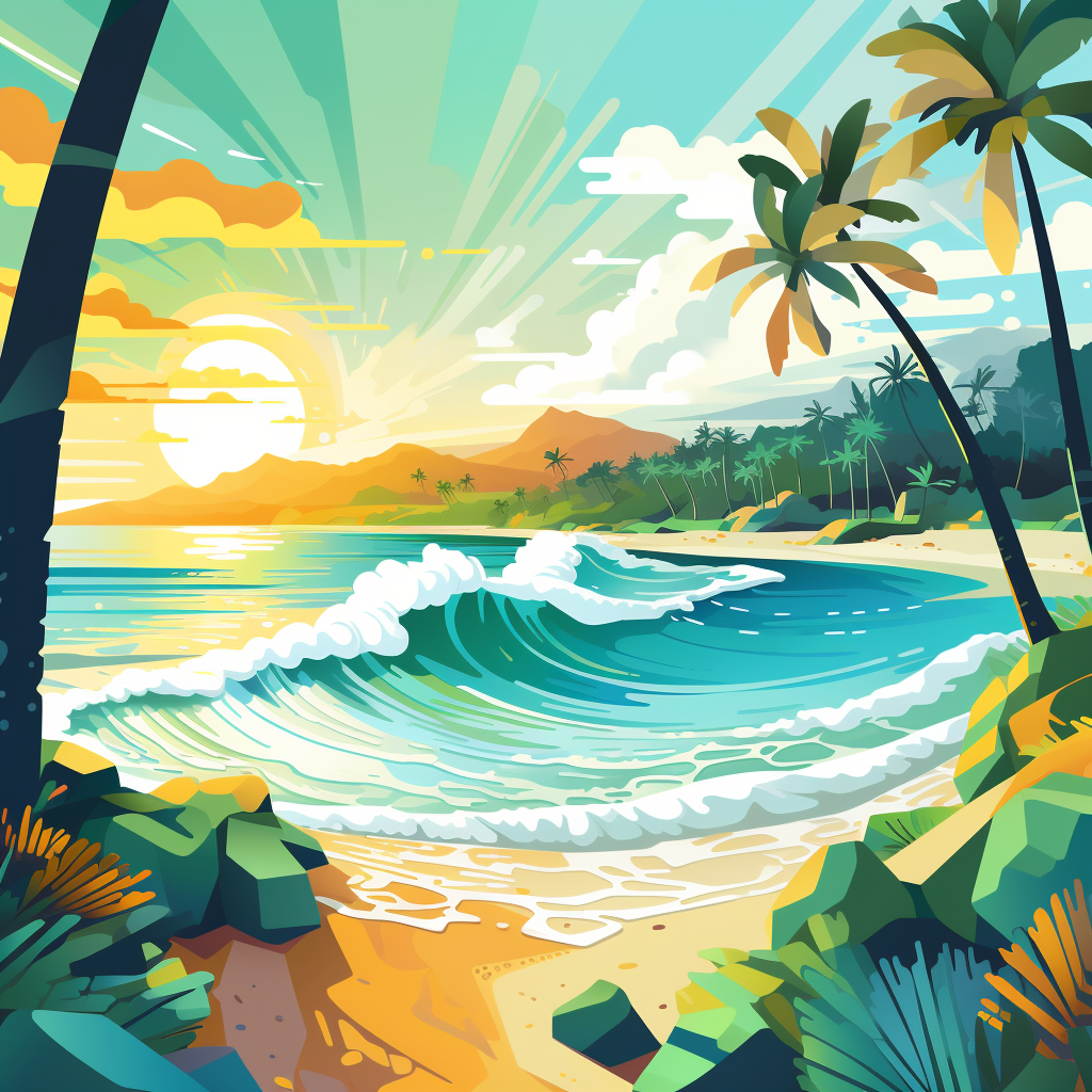 AI generated: Midjourney prompt: Flat illustration of a beach, vibrant lines and ... (Midjourney - Portraits)