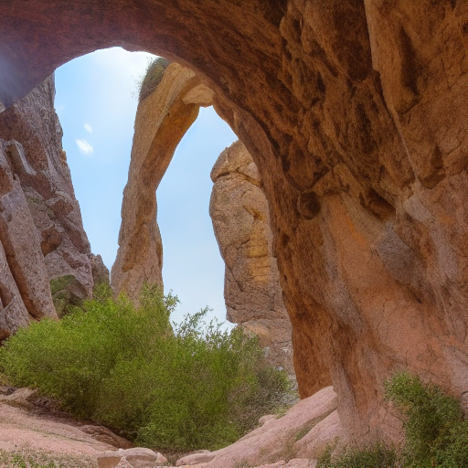 Stable Diffusion prompt: arch of rocks with lighting wher...