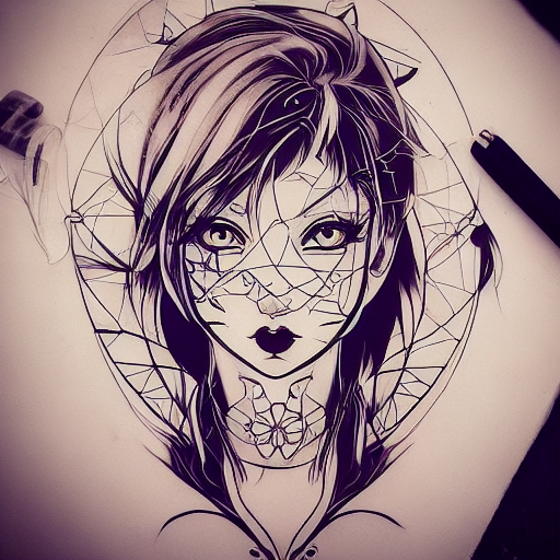 Stable Diffusion prompt: tattoo design, stencil, beautifu...