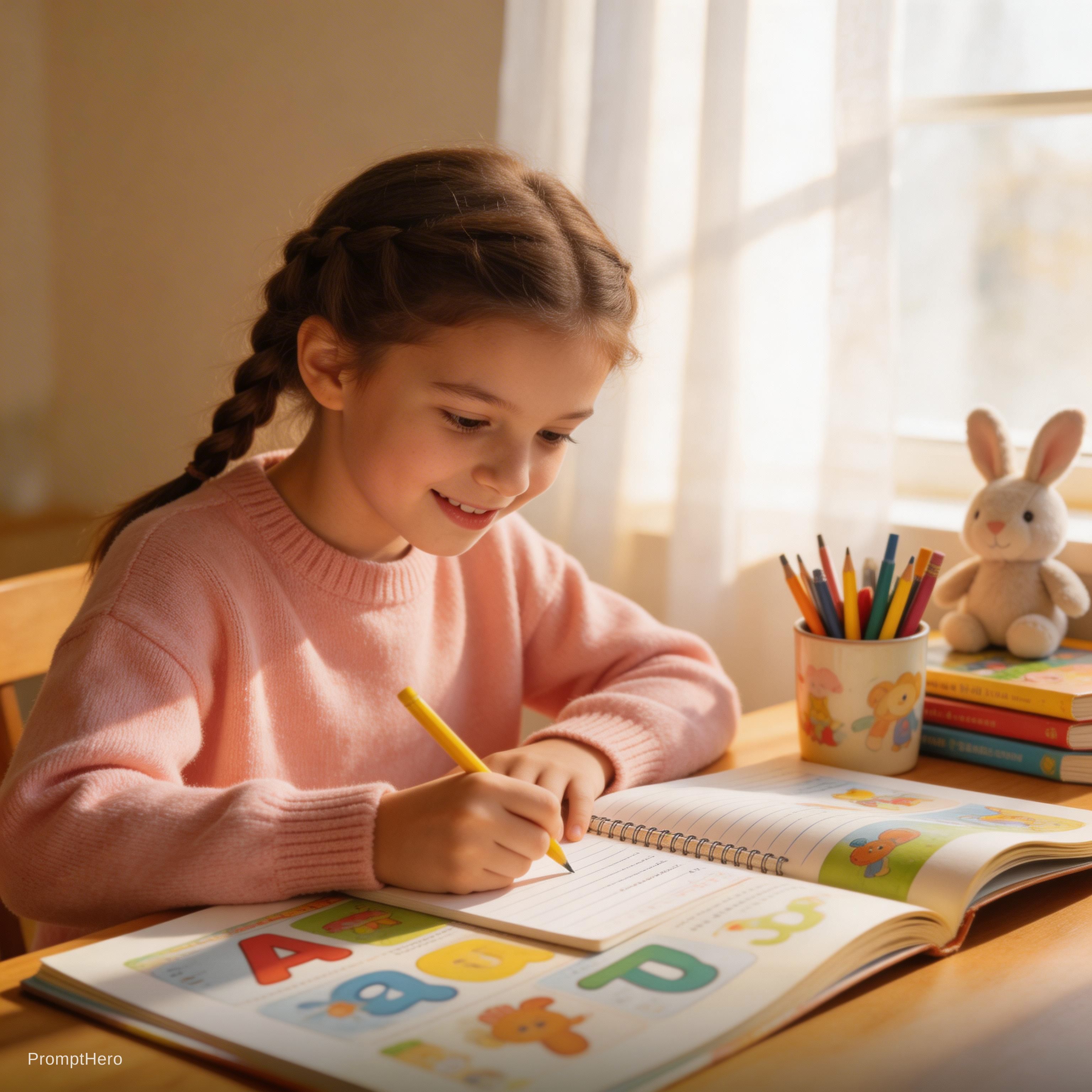 AI generated: Seedream 5 prompt: Girl Kid learning (Seedream 5 - Portraits)