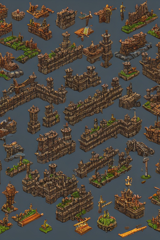 Stable Diffusion prompt: Dark fantasy, sprite sheet, (iso...
