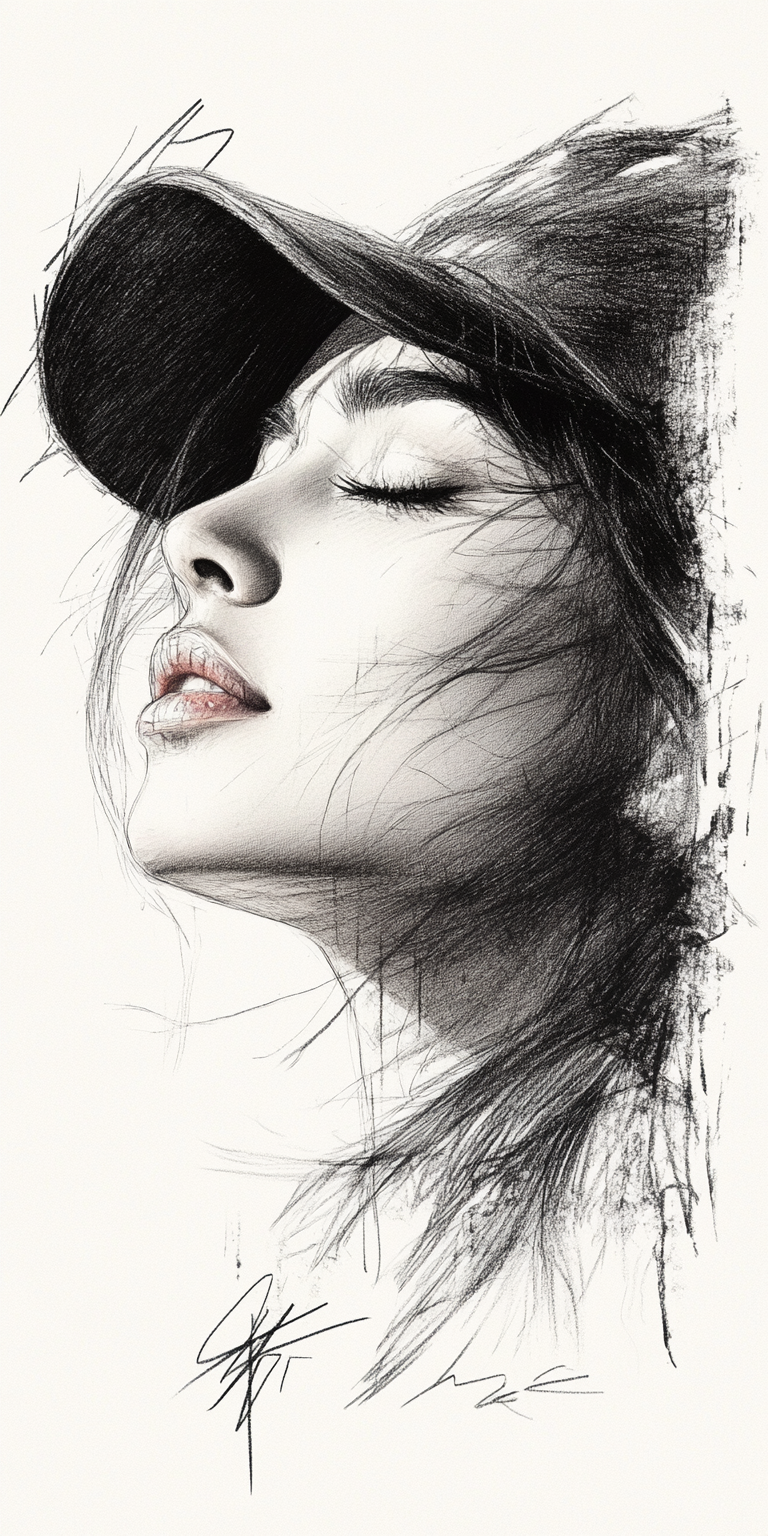 صورة مولدة بالذكاء الاصطناعي: Midjourney prompt: drawing of a woman, in the style of video montages... (نموذج Midjourney - صور شخصية)