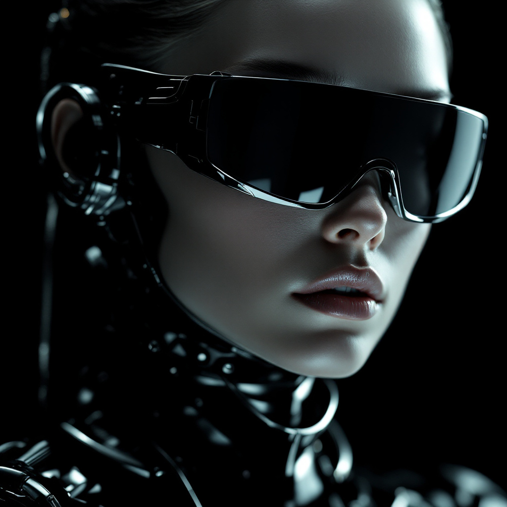 FLUX prompt: A portrait of an android woman wearing reflective ... - FLUX