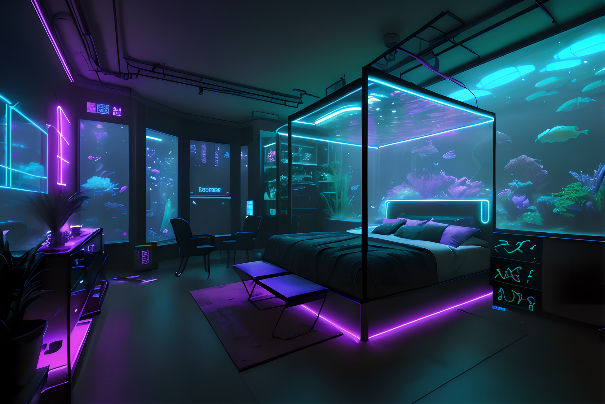 AI generated: Cyberpunk Bedroom (DreamShaper - Architecture)