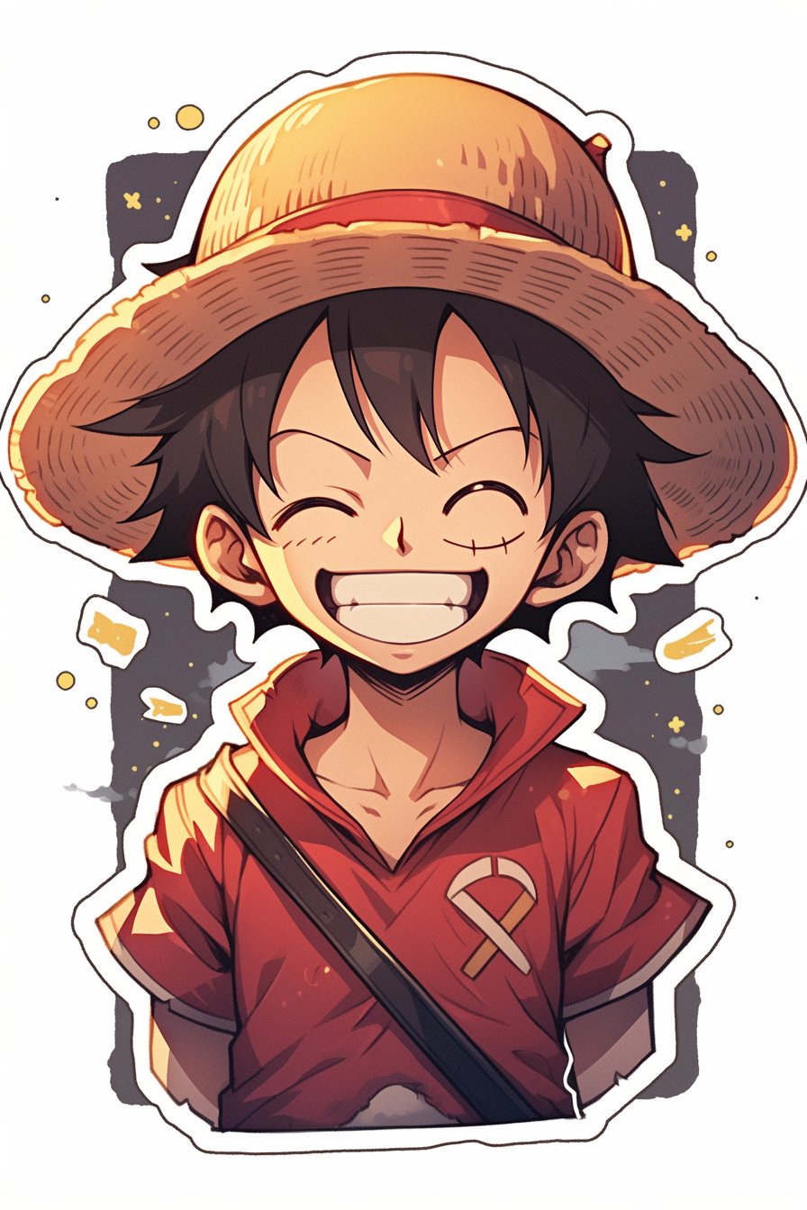 AI generated: Midjourney prompt: a sticker of Monkey D. Luffy from one piece, straw... (Midjourney - Logo Icon Design)