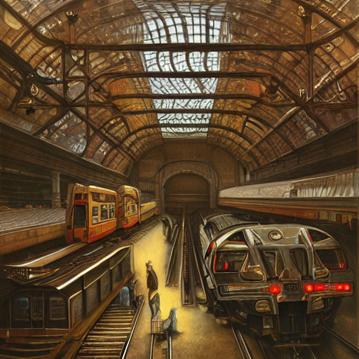 Stable Diffusion prompt: portrait of a train station that...
