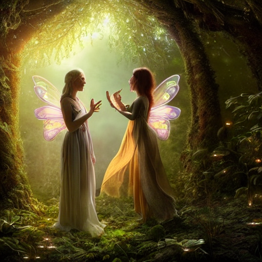 Stable Diffusion prompt: two women in an enchanted forest...