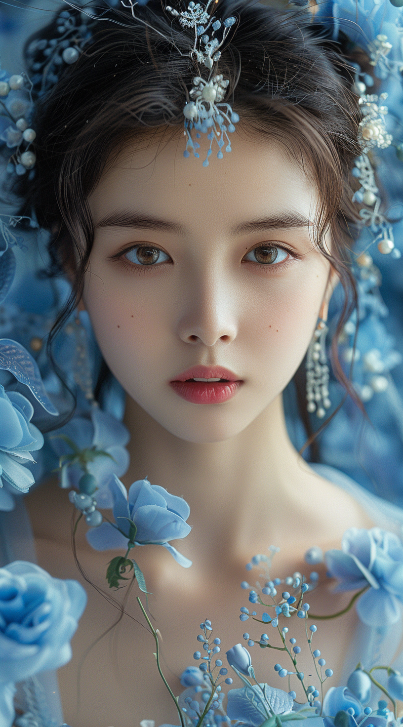 AI generated: Midjourney prompt: Surrealistic photography, a blue and white Hanfu g... (Midjourney - Photography)