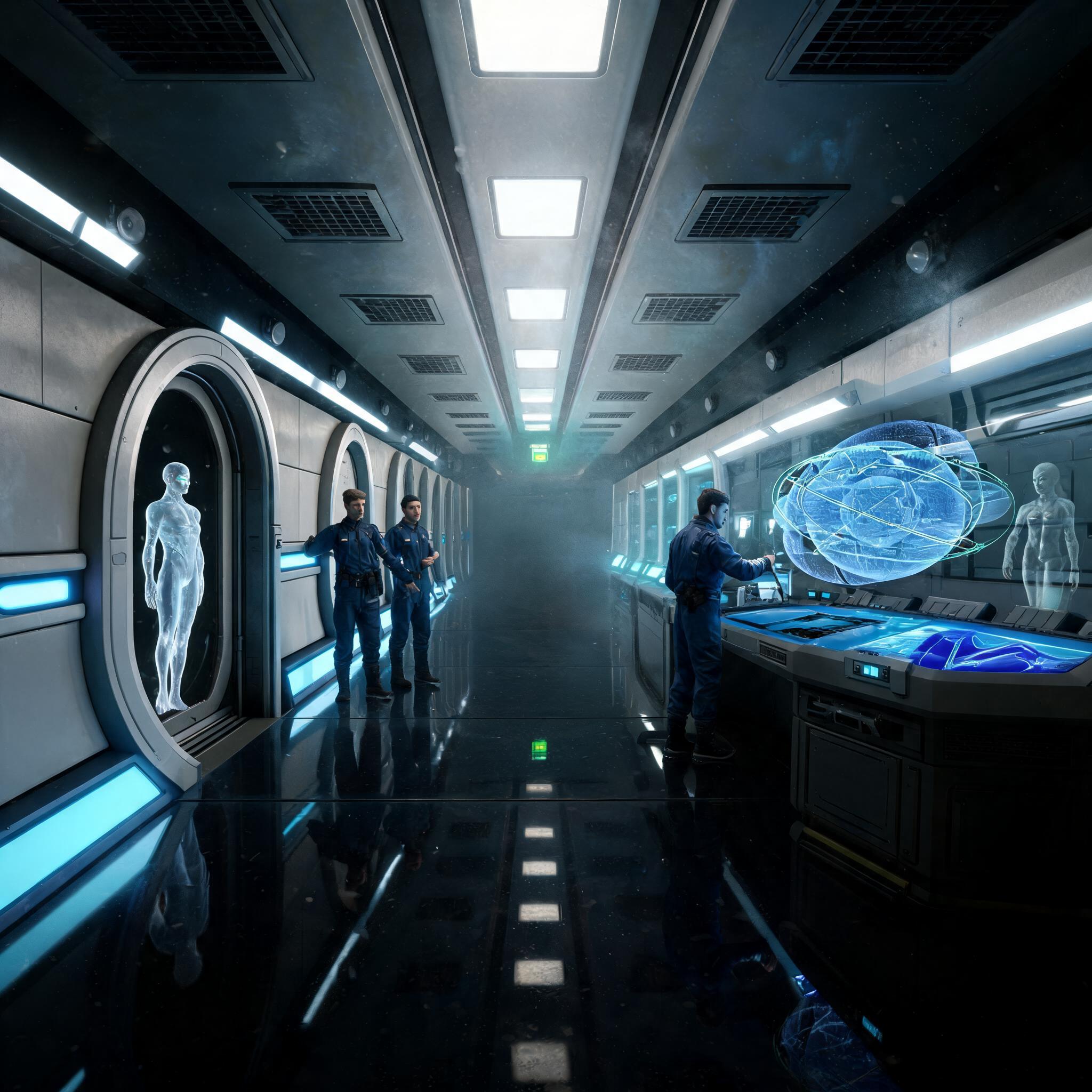 AI generated: Seedream 5 prompt: A tense cinematic science-fiction corridor scene i... (Seedream 5 - Architecture)