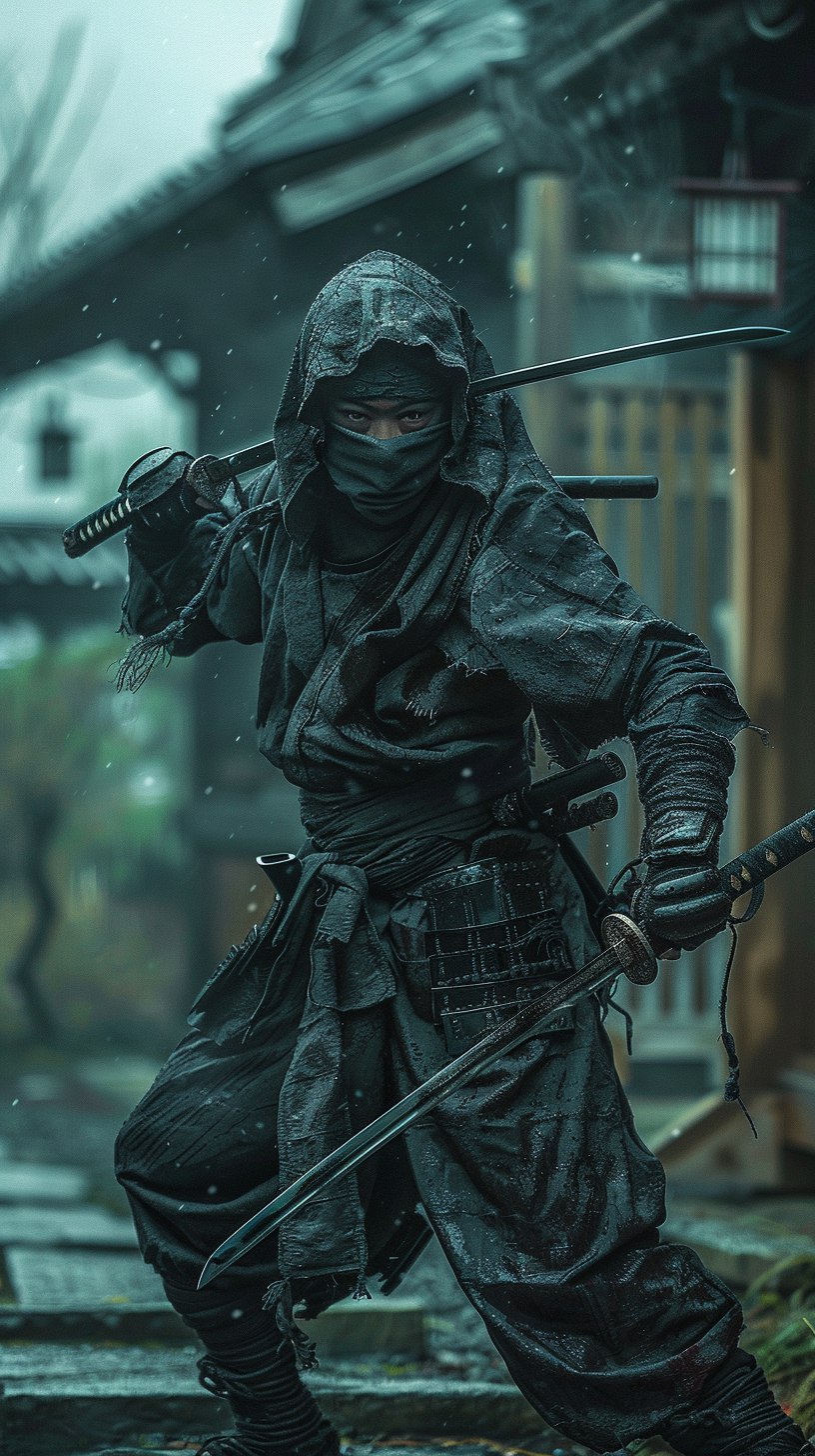 AI generated: Midjourney prompt: the Ninja, Performing some kind of action, horror ... (Midjourney - Portraits)