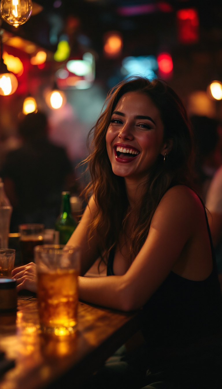 FLUX prompt: drunken 35 years old woman in a bar, ,smokey Atmos... - FLUX