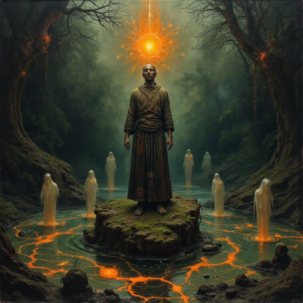 صورة مولدة بالذكاء الاصطناعي: FLUX prompt: Craft an Old Master painting- An abstract, mystica... (نموذج FLUX - صور شخصية)