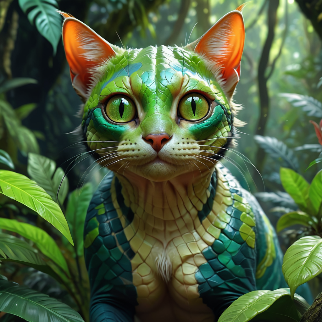 Stable Diffusion prompt: a detailed digital painting of a ((cat: reptile: 0... - Stable Diffusion