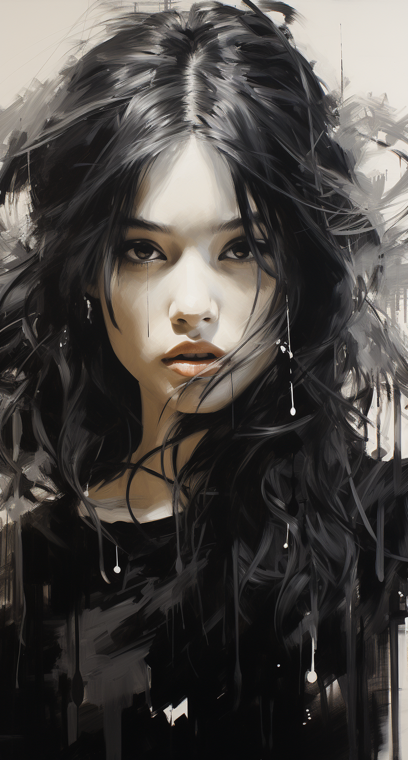 AI generated: Midjourney prompt: this painting has a beautiful girl with long hair,... (Midjourney - Portraits)