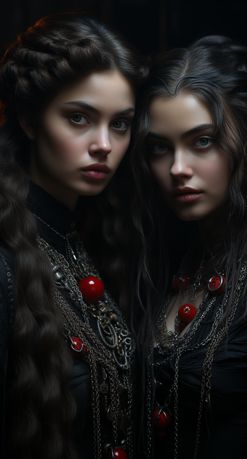 AI generated: Midjourney prompt: the vampiric wallpaper showing two females posing ... (Midjourney - Portraits)