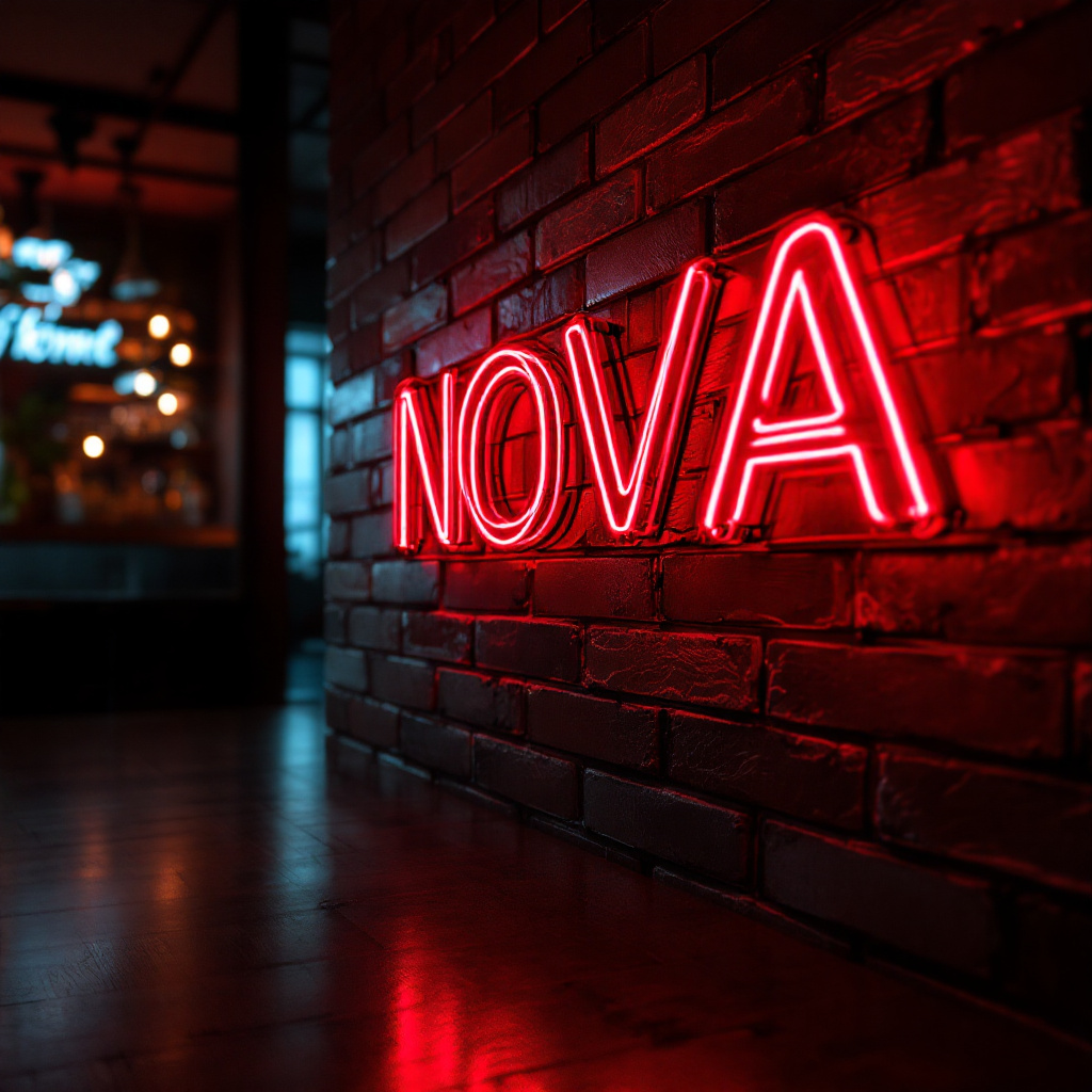 FLUX prompt: hyper realistic red led tube writing in a ba...