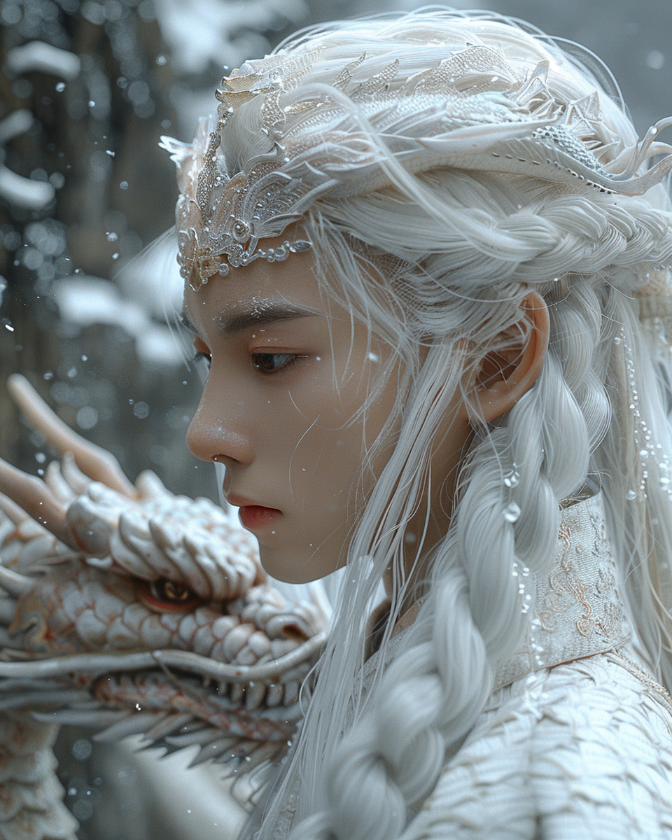 AI generated: Midjourney prompt: a Chinese boy with white hair living in a cave, a ... (Midjourney - Concept Art)