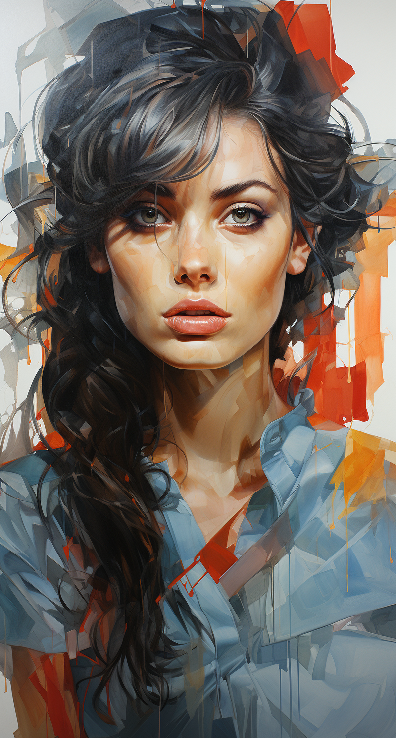 AI generated: Midjourney prompt: a woman wearing a colorful shirt, in the style of ... (Midjourney - Portraits)