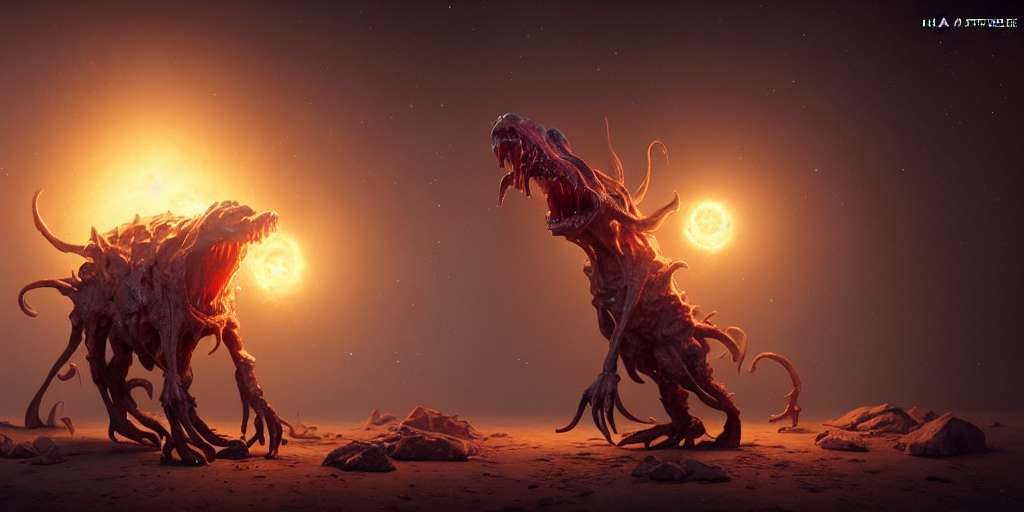 Stable Diffusion prompt: a cosmic horror pet by neville p...