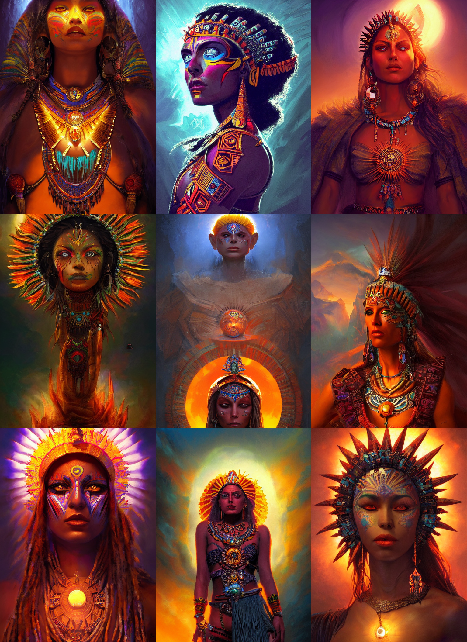 Stable Diffusion prompt: aztec sun goddess, vivid colors,...