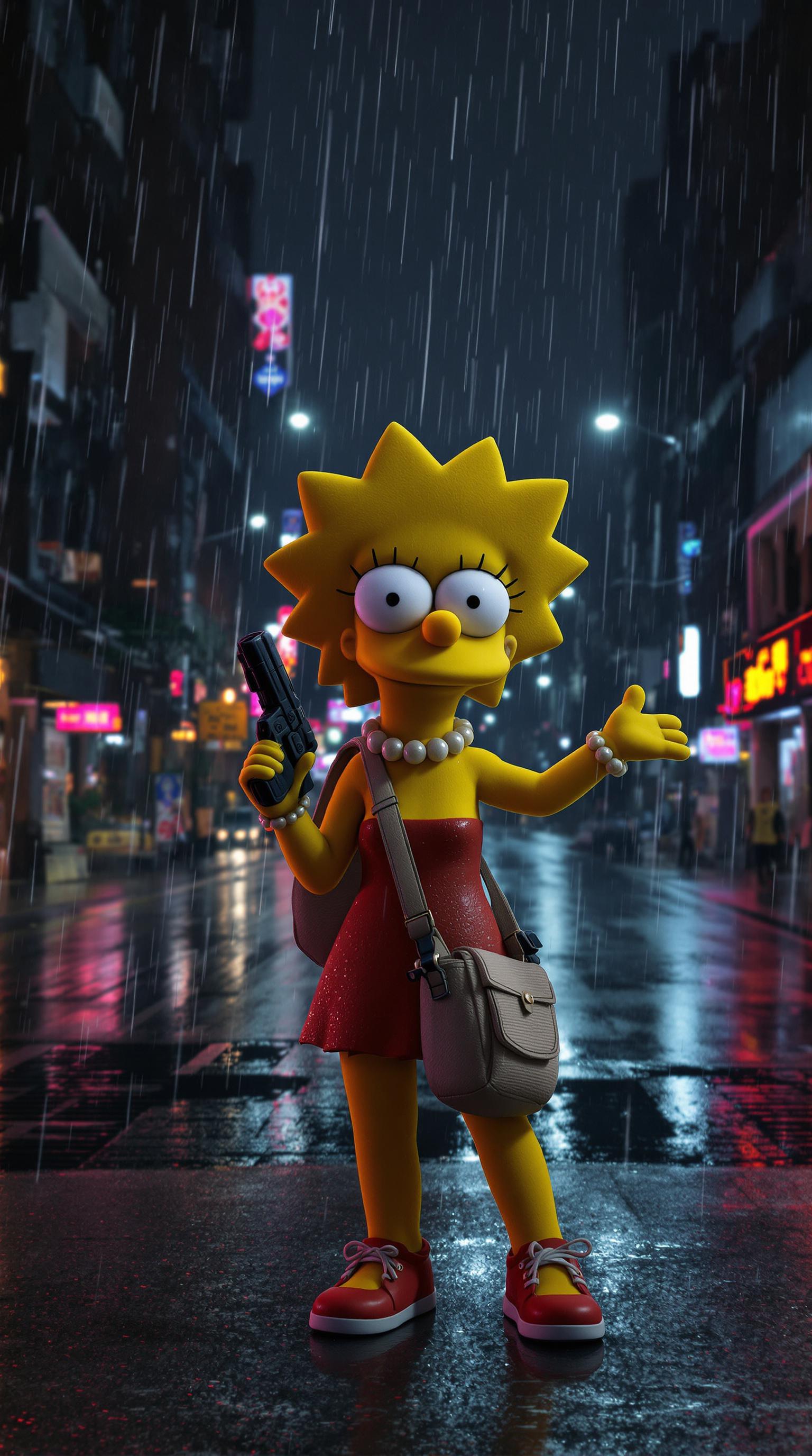 AI generated: FLUX prompt: 3d cartoon Lisa Simpson Posing In dark rainy Dysto... (FLUX - Concept Art)