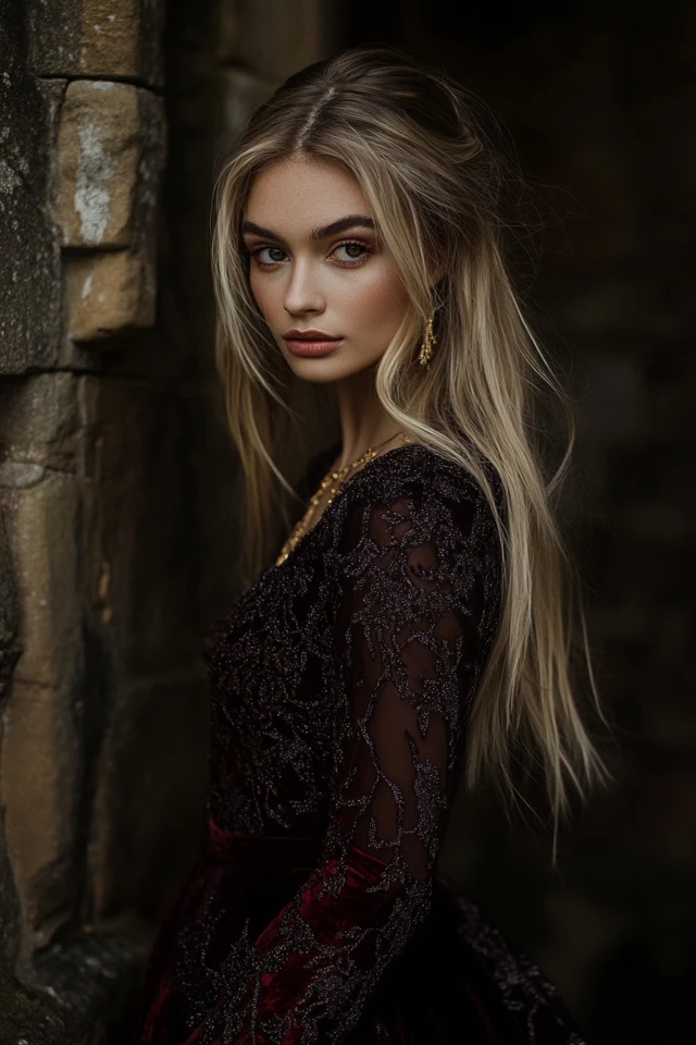 AI generated: Midjourney prompt: A young, fair-skinned woman, with long, flowing bl... (Midjourney - Architecture)