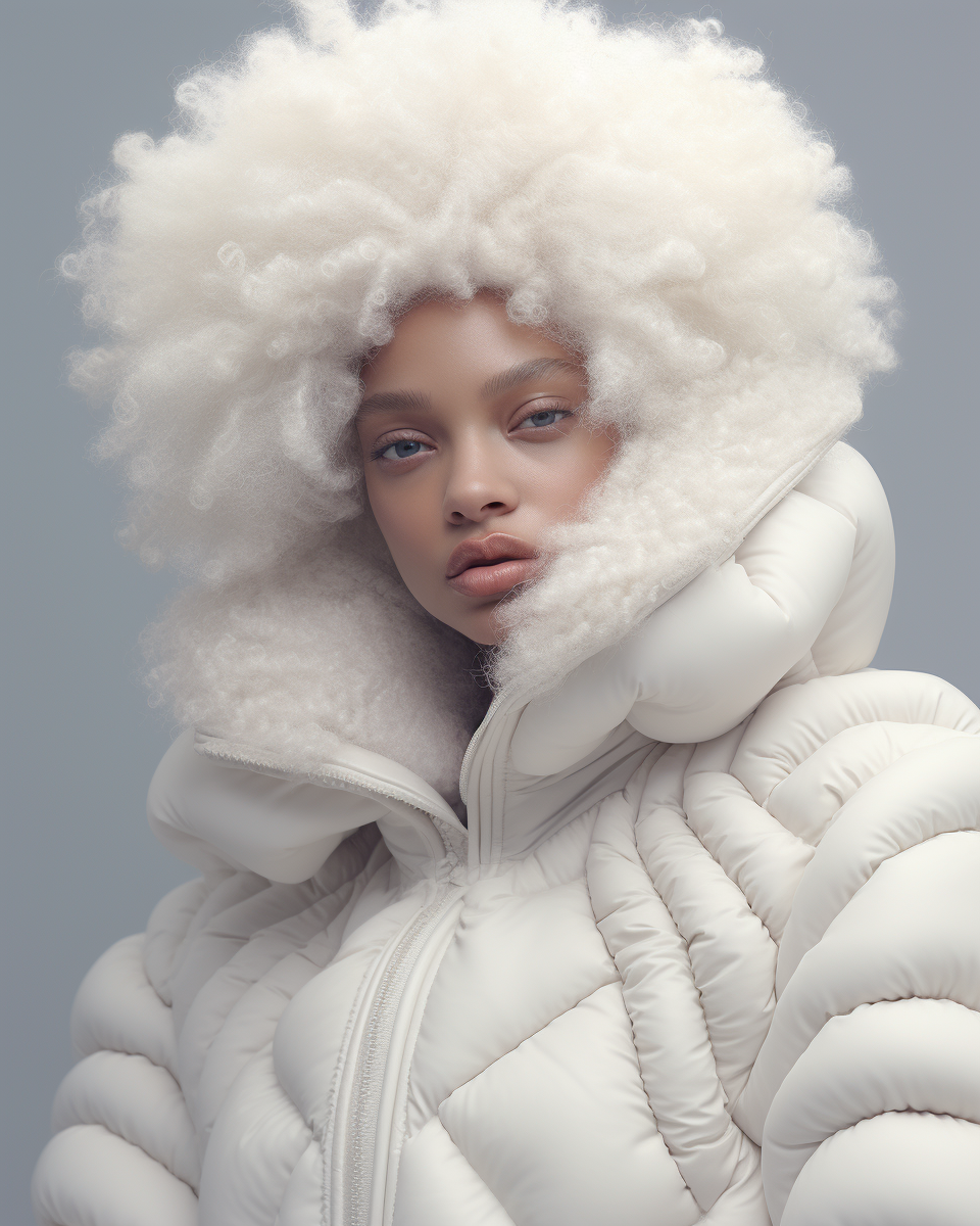 Midjourney prompt: beautifull afro 26 y.o girl, model, white hair in ... - Midjourney
