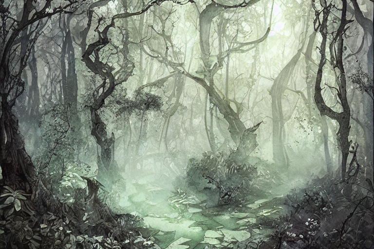 Stable Diffusion prompt: illustration a clearing in woods...