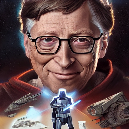Stable Diffusion prompt: Bill Gates Star Wars movie chara...