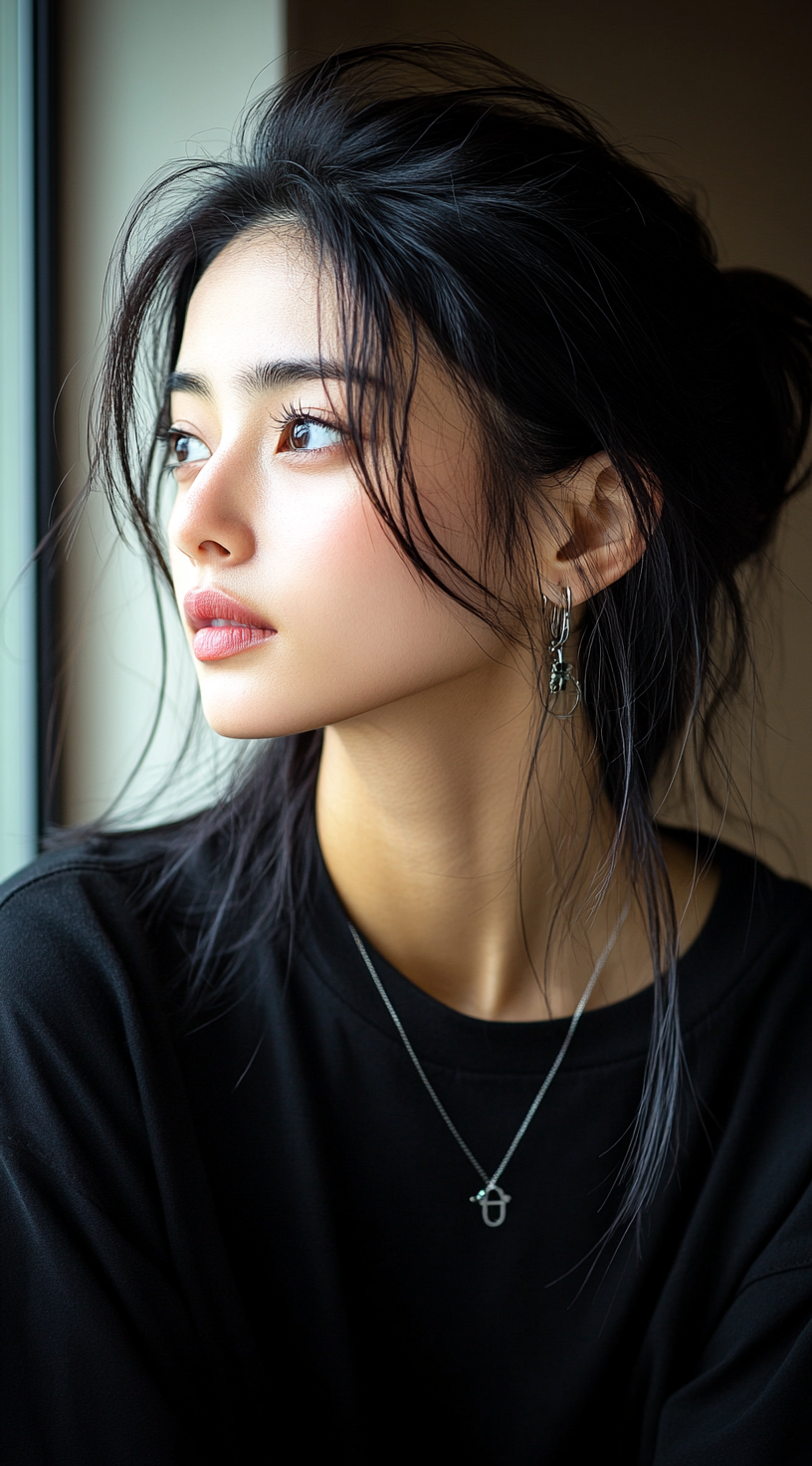 AI generated: Midjourney prompt: woman in a black tshirt, in the style of sterling ... (Midjourney - Photography)