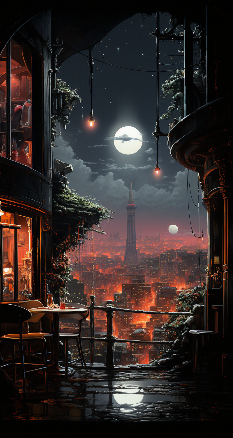 AI generated: Midjourney prompt: tim white style art,80s neon, night, moon, neon si... (Midjourney - Concept Art)